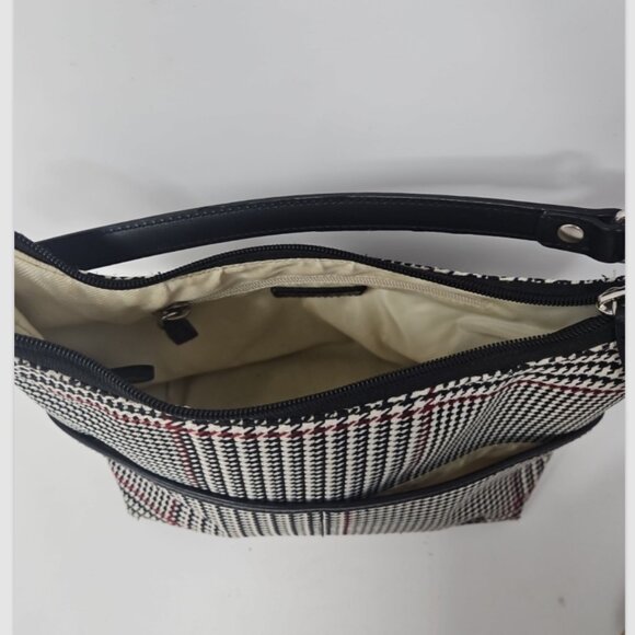 Ralph Lauren Houndstooth Plaid Shoulder Bag Purse Black White Red Hobo Satchel - Picture 5 of 5